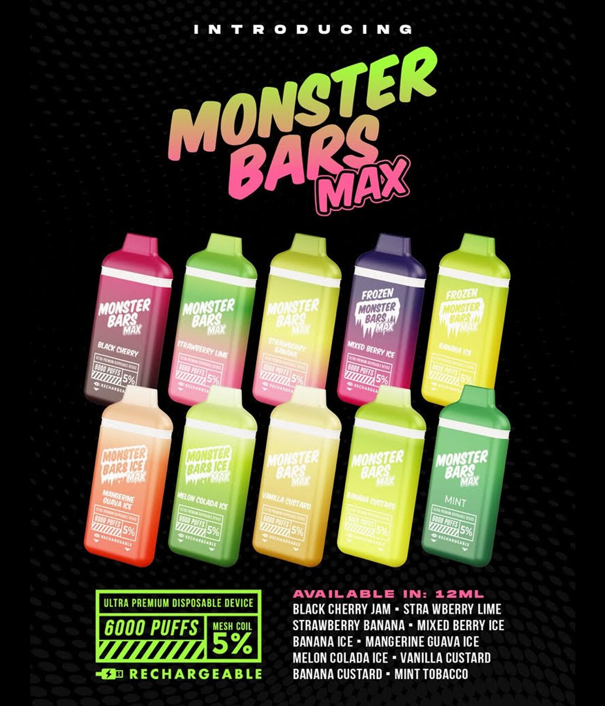 Monster Bars Max Disposable 6000 Puffs | 12mL