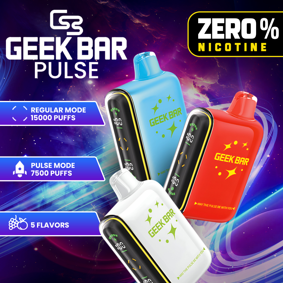 Geek Bar Pulse ZERO Nicotine 15000 Puff Disposable Vape 0mg 16mL